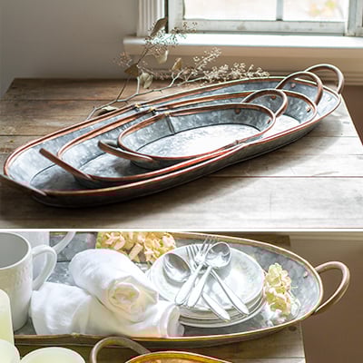 Galvanized Oval Trays  Set of 3