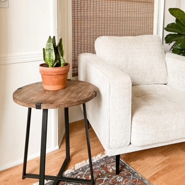 Round Side Table with Metal Base