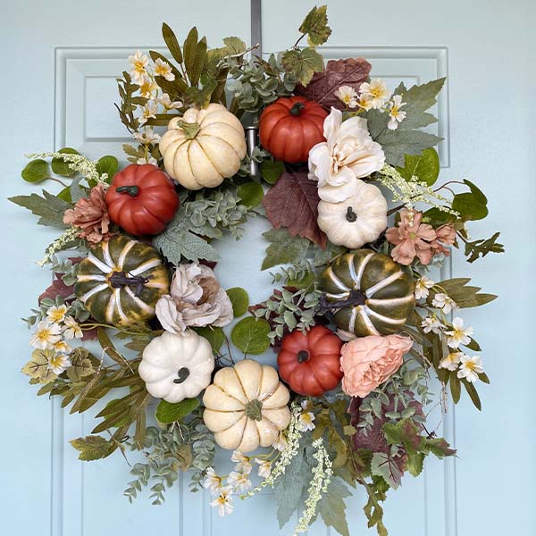 26 Inch Fall Peony and Pumpkin Layered Wreath
