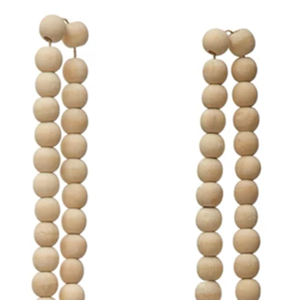 Paulownia Wood Bead Loop Garland with Fall Icon and Jute Tassel, Set of 4