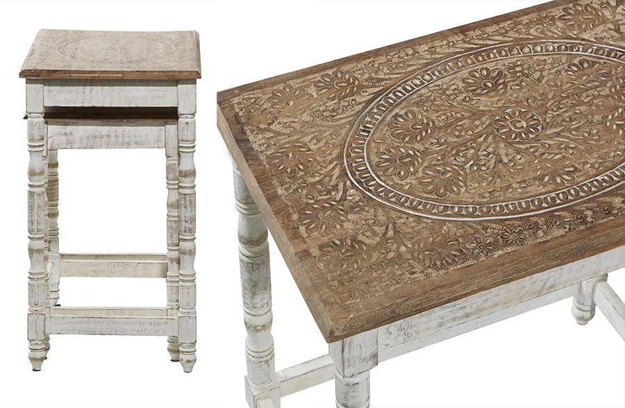 Ornate Wooden Nesting Tables, Set of 2