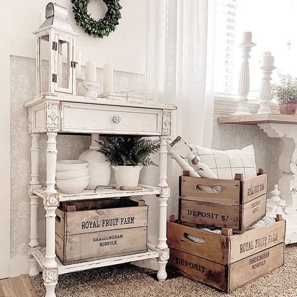 European Country Whitewashed Accent Table with Drawer