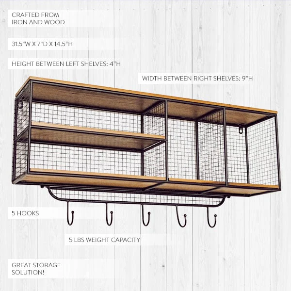 Wood Shelf With Four Wire Mesh Cubbies