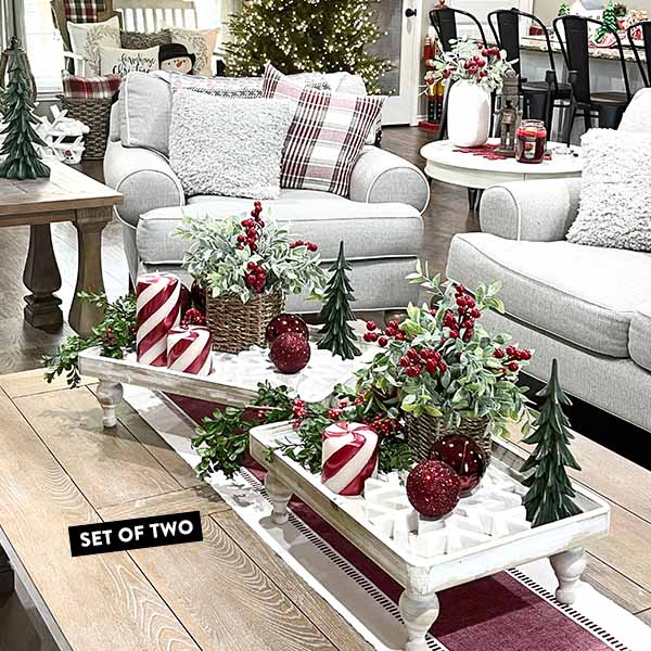 Distressed Wooden Footed Riser Trays, Set of 2