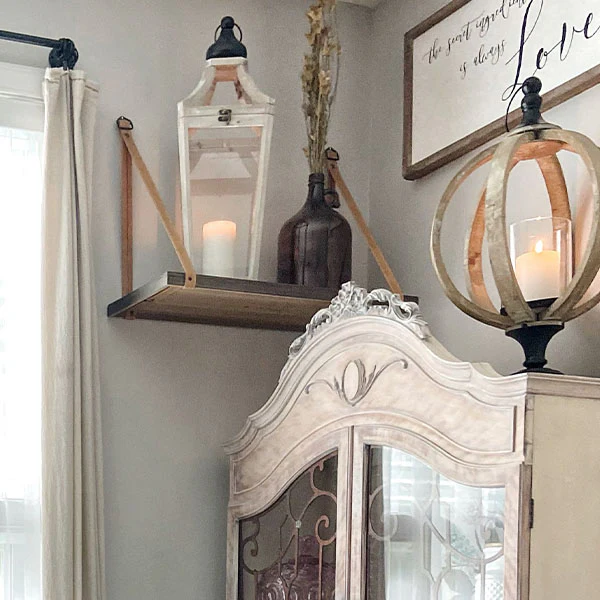 Floating Wall Shelf with Faux Leather Straps