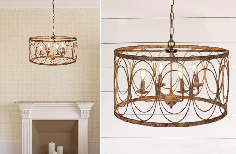 HUGE Distressed Rustic Drum Cage Chandelier