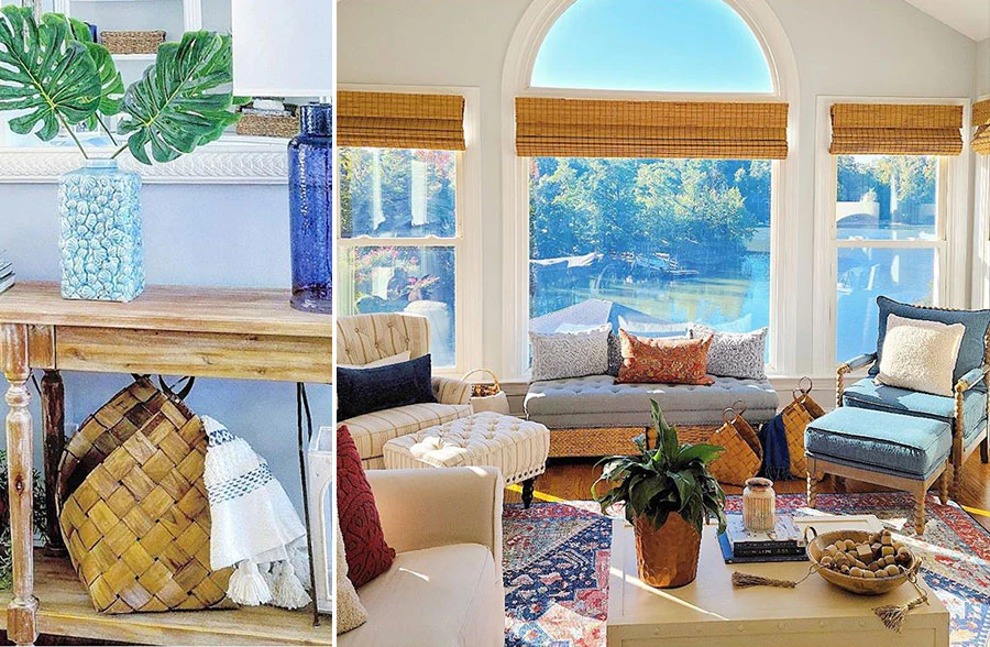 Large Woven Baskets with Handles, Set of 2