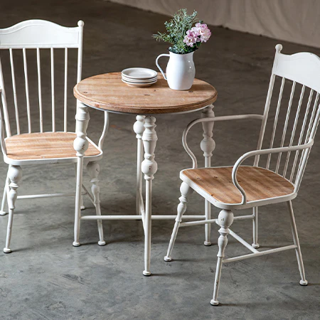 Whitewashed Turned Metal Accent Table