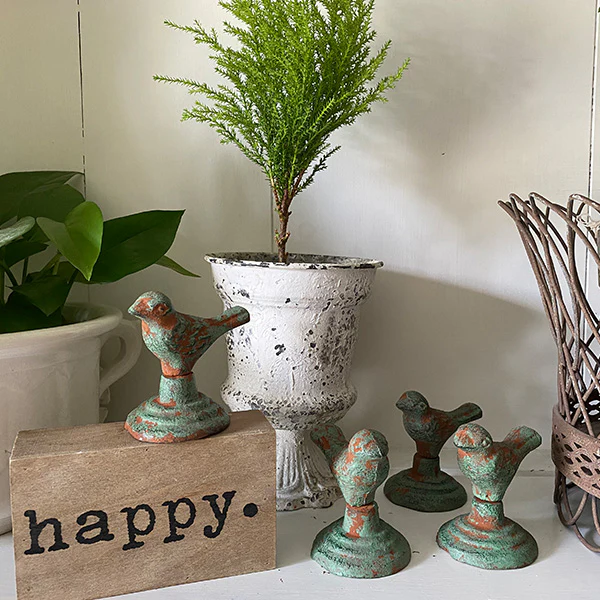 Chippy Metal Sitting Bird Figurines, Set of 4