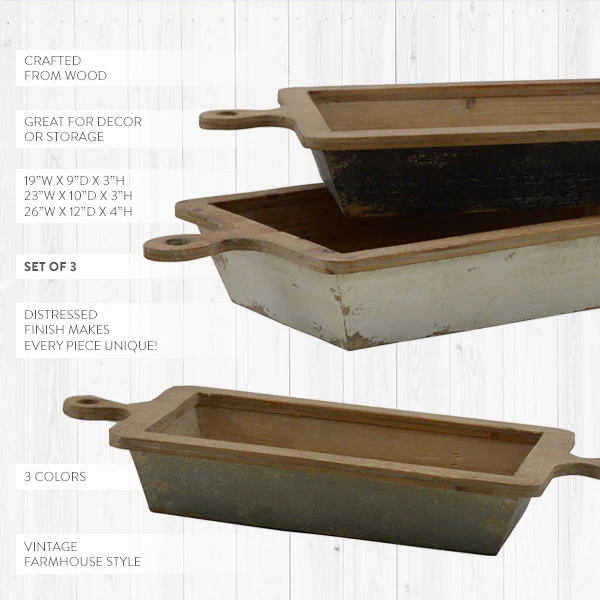 Distressed Wood Dough Bowls, Set of 3