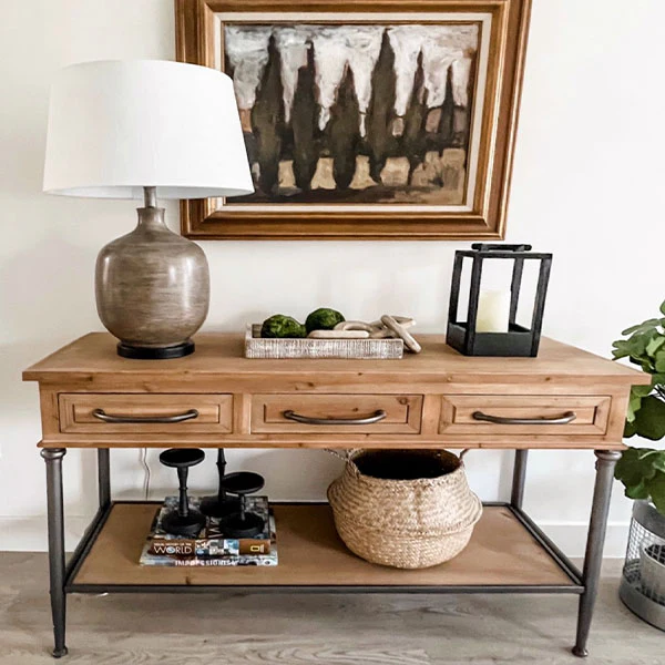 Natural Wooden Buffet Table with Drawers
