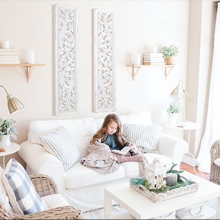 50 Inch Chippy White Carved Acanthus Wall Panels, Set of 2