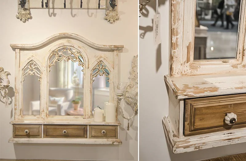 Distressed Mirror Wall Shelf
