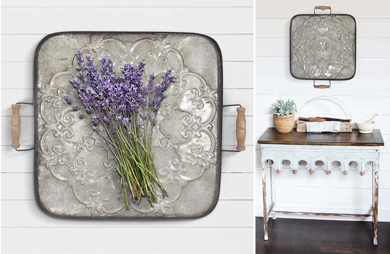 Square Embossed Metal Tray with Handles