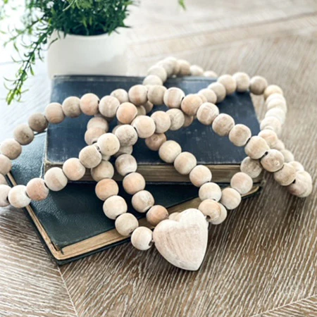 LONG Chunky Wooden Bead Heart Garland