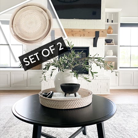 Large Round White Handwoven Bamboo Trays, Set of 2