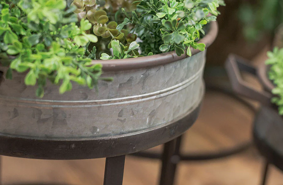 Removable Galvanized Tray Planters on Stand, Set of 3