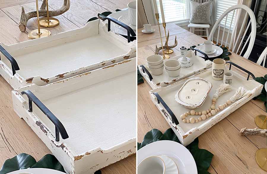 Chippy White Wooden Nesting Trays, Set of 2