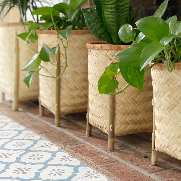 Natural Woven Bamboo Baskets with Legs, Set of 4