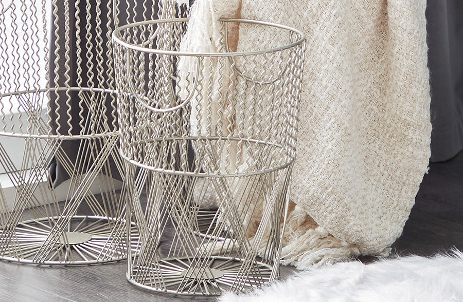 Modern Industrial Wire Storage Baskets, Set of 3