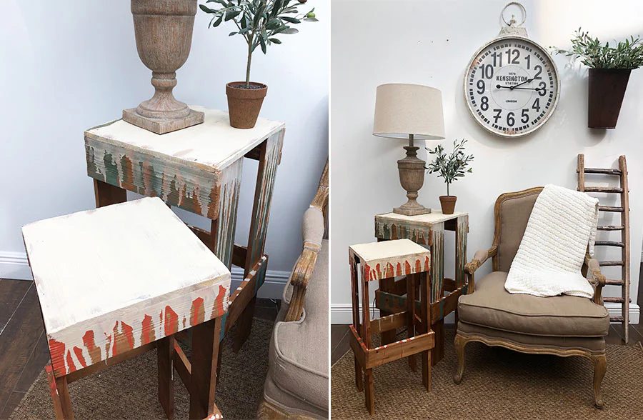 Wooden Painter Side Tables  Set of 2