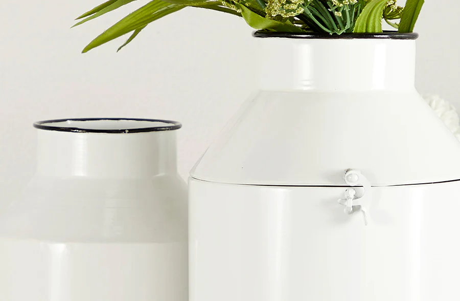 Chippy Enamel Farm House Milk Jugs, Set of 2