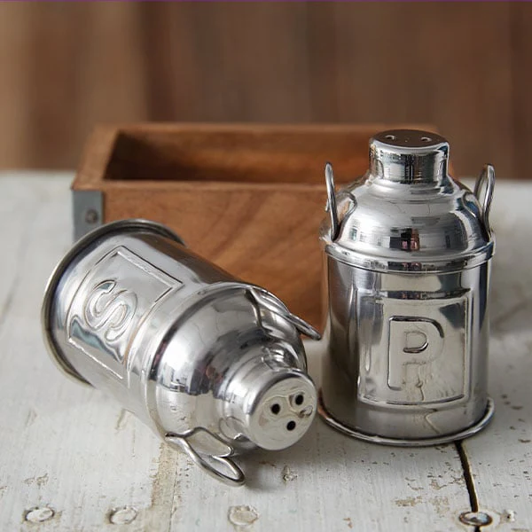 Milk Can Salt and Pepper Shaker with Caddy