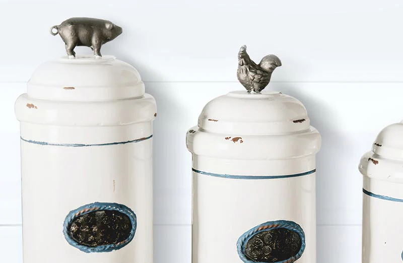 Enamel Inspired Farm Animal Kitchen Canisters  Set Of 3