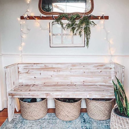 HUGE Distressed Whitewashed Wooden Bench