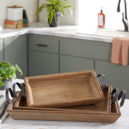 Beaded Edge Wooden Nesting Trays, Set of 3