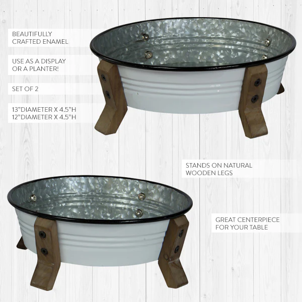 Enamel Basin Planters, Set of 2