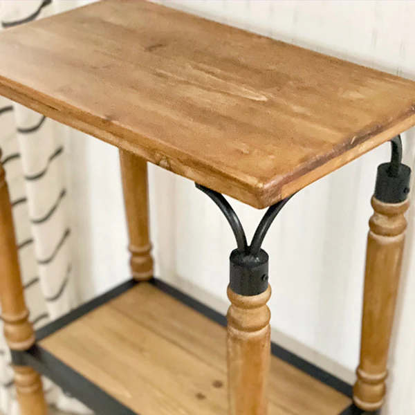 Metal and Wood Spindle Three-Tier Floor Shelf