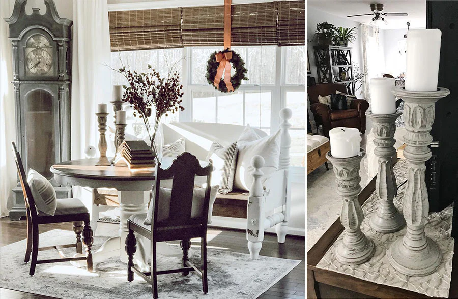 Traditional Distressed Dark Gray Wood Candle Holders, Set of 3