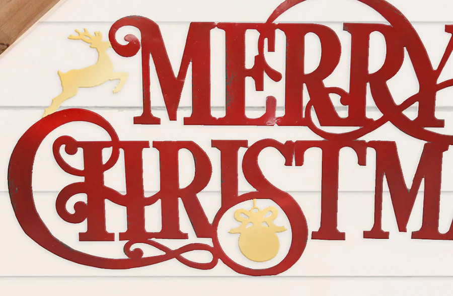 HUGE Red Metal Merry Christmas Sign
