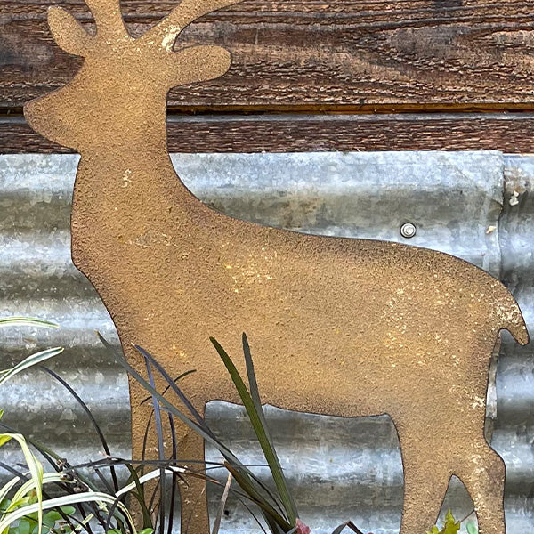 HUGE Rusted Patina Reindeer Yard Stakes, Set of 2