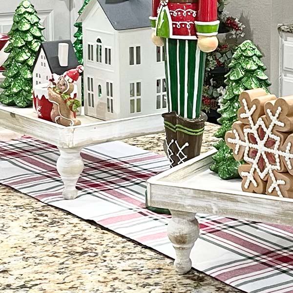 Distressed Wooden Footed Riser Trays, Set of 2