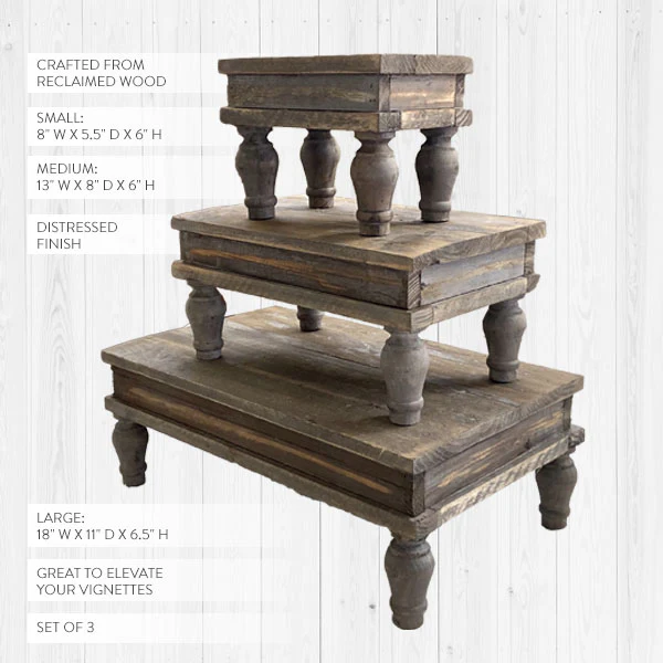 Reclaimed Wood Tabletop Risers, Set of 3