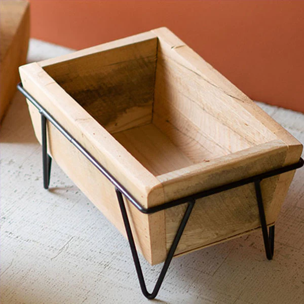 Recycled Wood Planters on Iron Bases, Set of 3