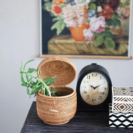 Hand-Woven Rattan Basket with Lid