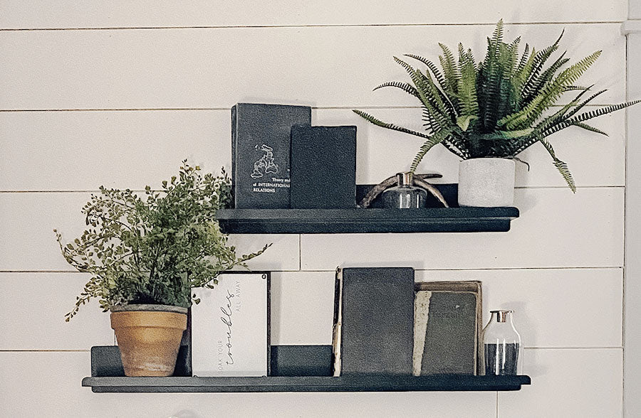 Metal Gunmetal Floating Wall Shelves, Set of 2