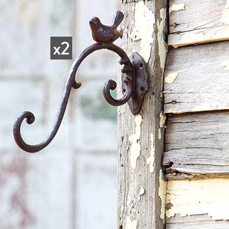 LARGE Cast Iron Bird Hook Set Of 2