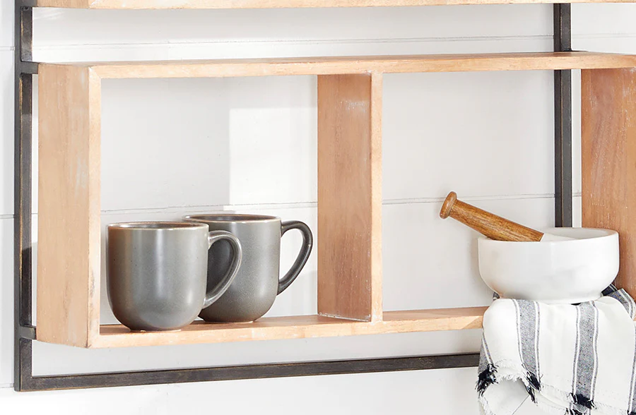 Utilitarian Wooden Framed Open Shelving Unit