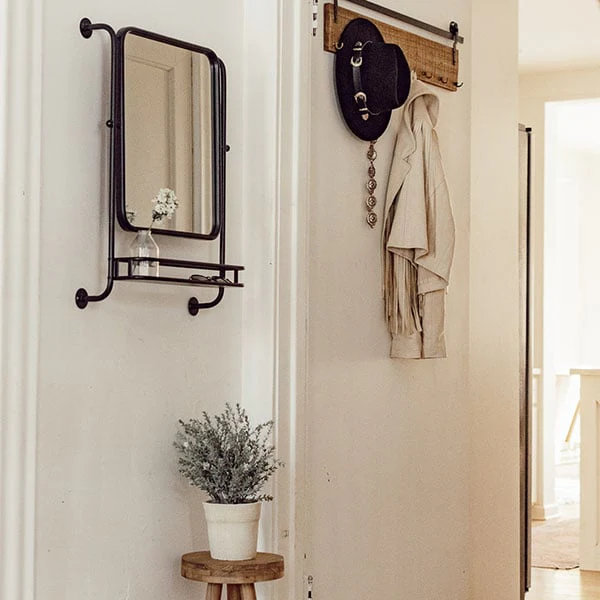 Industrial Swivel Mirror with Shelf