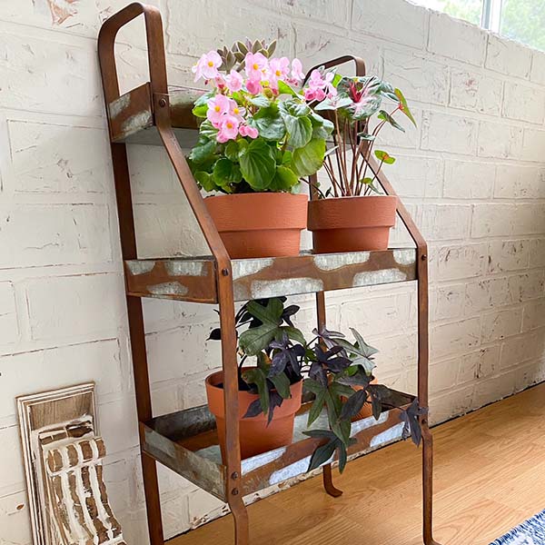 Rusted Finish Three-Tier Potting Shelves