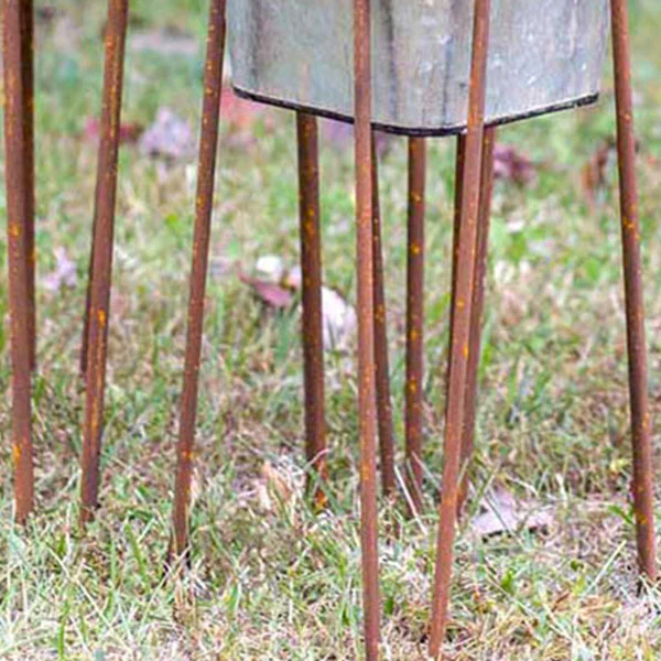 Galvanized Planters on Rusted Finish Stands, Set of 3