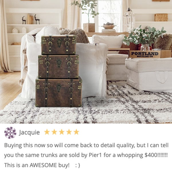 Brown Leather Traditional Trunks, Set of 3