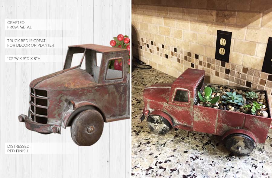 Distressed Metal Antique Finish Red Truck