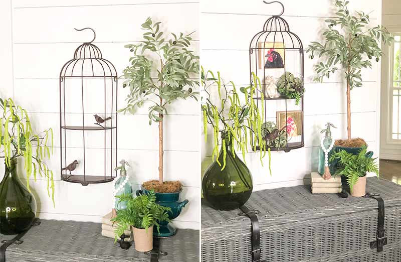 Rustic Bird Cage Wall Shelf