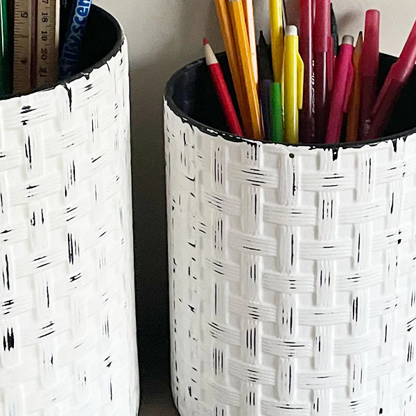 Woven Texture Distressed Canisters with Lids, Set of 3