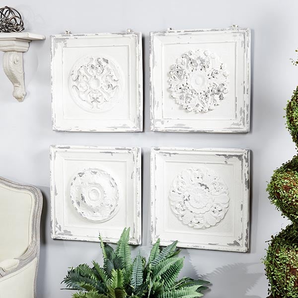 Chippy White Wall Medallions  Set of 4
